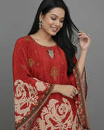 Red Velvet Hand-Embroidered Set for Women
