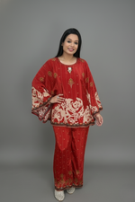 Red Velvet Hand-Embroidered Set for Women