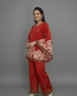 Red Velvet Hand-Embroidered Set for Women