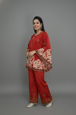 Red Velvet Hand-Embroidered Set for Women