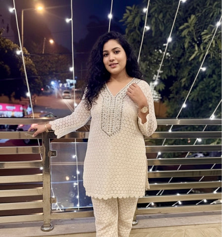 Ivory Chikankari-Inspired Lace (Kurta + Pants)