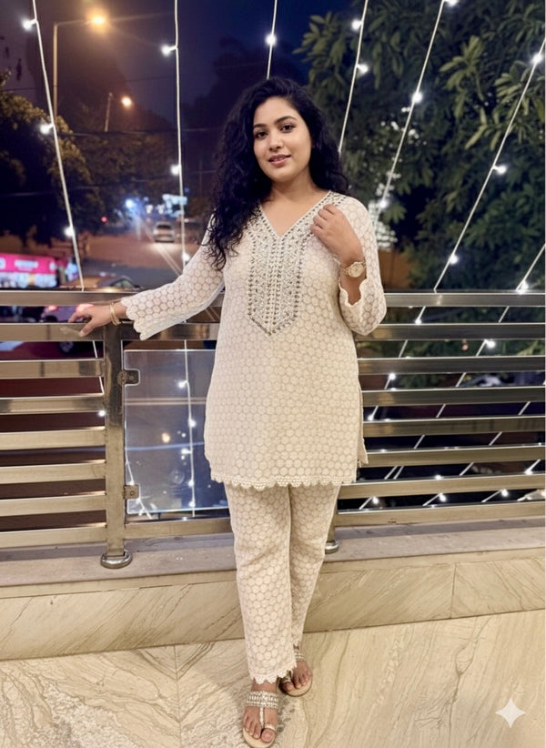 Ivory Chikankari-Inspired Lace (Kurta + Pants)