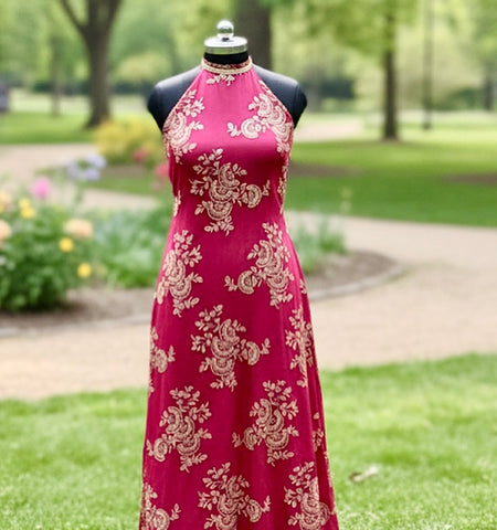 Ruby Pink Halter Neck Two Side Slit Dress