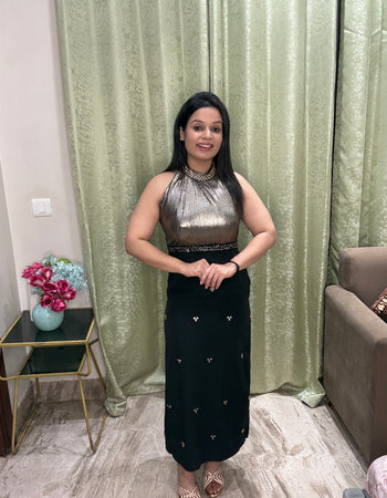 Black & Gold Halter Neck Partywear