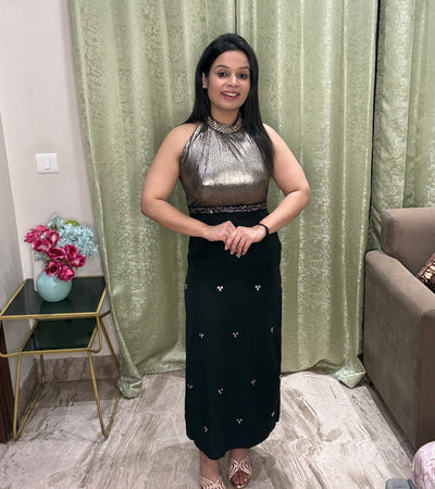 Black & Gold Halter Neck Partywear