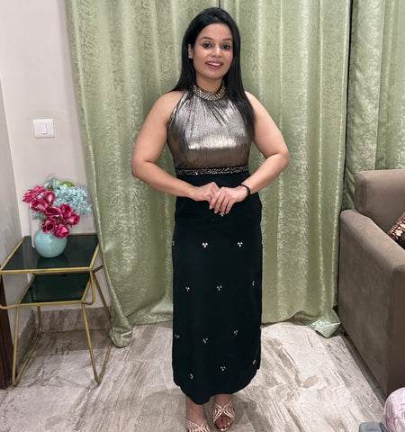 Black & Gold Halter Neck Partywear