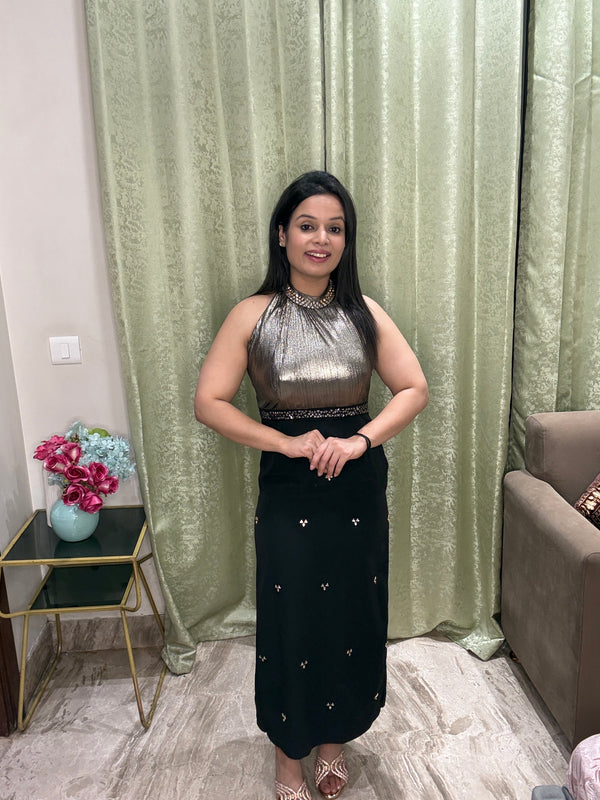 Black & Gold Halter Neck Partywear
