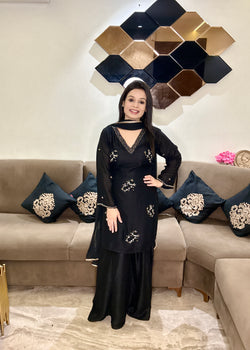 Black Elegance Handwork Palazzo Suit Set