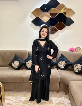 Black Elegance Handwork Palazzo Suit Set