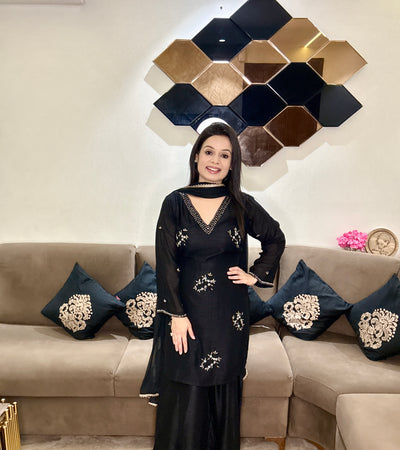 Black Elegance Handwork Palazzo Suit Set