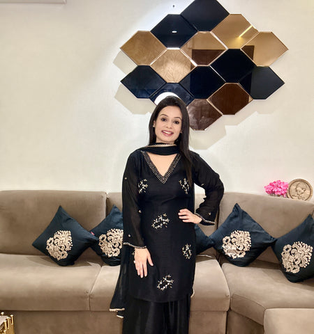 Black Elegance Handwork Palazzo Suit Set