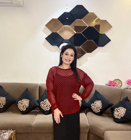 Hand-Knit Lace Pattern Sweater Top (Winter Top)