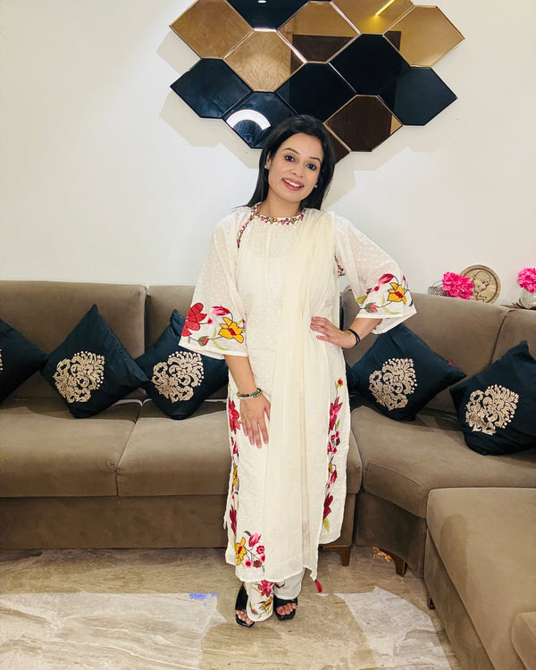 Floral Elegance Cotton Embroidered Suit Set