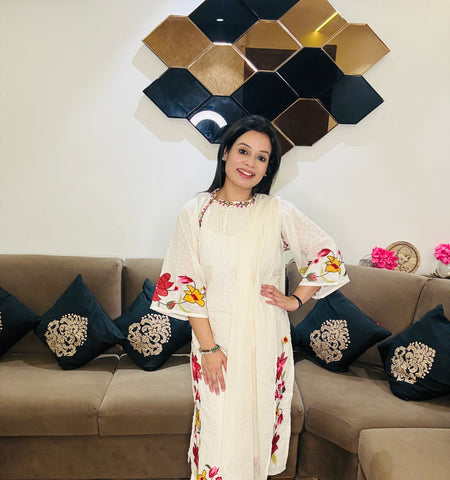 Floral Elegance Cotton Embroidered Suit Set