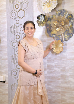 Beige Hand-Embroidered Peplum Top with Flared Skirt Set