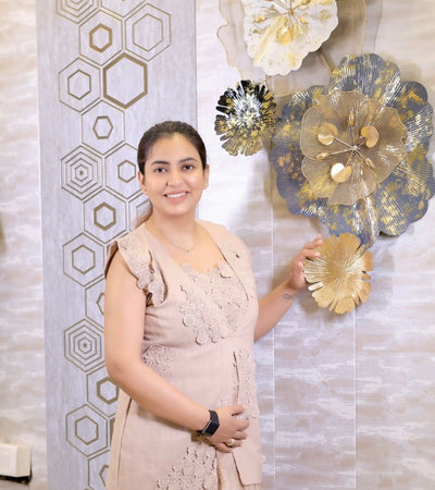 Beige Hand-Embroidered Peplum Top with Flared Skirt Set