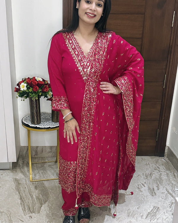Elegant Pink Hand-Embroidered Ethnic Suit