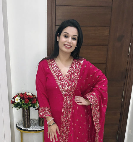 Elegant Pink Hand-Embroidered Ethnic Suit