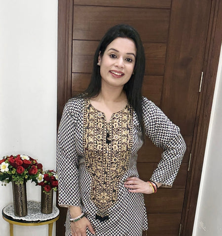 Black & Beige Printed Kurti with Palazzo Set – Elegant Indo-Fusion Wear