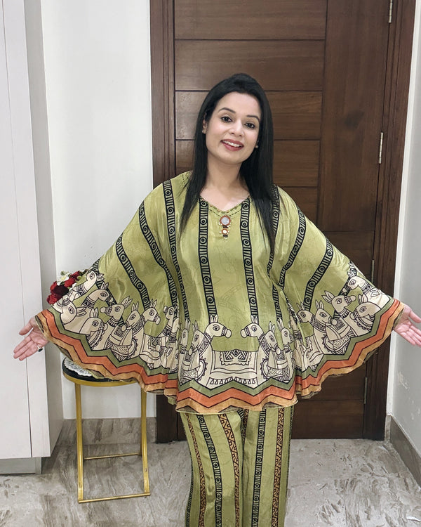 Olive Tribal Art Edition Kaftan Co-ord Set