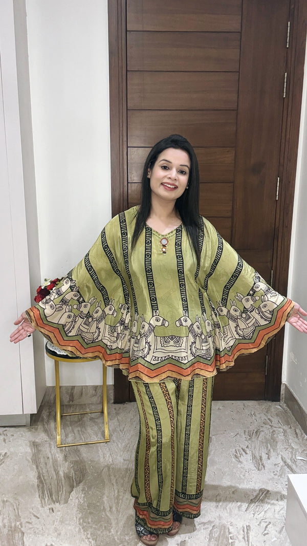 Olive Tribal Art Edition Kaftan Co-ord Set