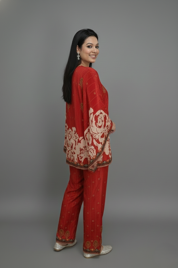 Red Velvet Hand-Embroidered Set for Women