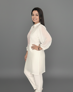 White Pastel Pink Thread Embroidered Kurti with Pants