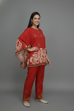 Red Velvet Hand-Embroidered Set for Women
