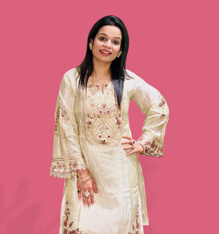 Champagne Gold Embroidered Kurti & Pant