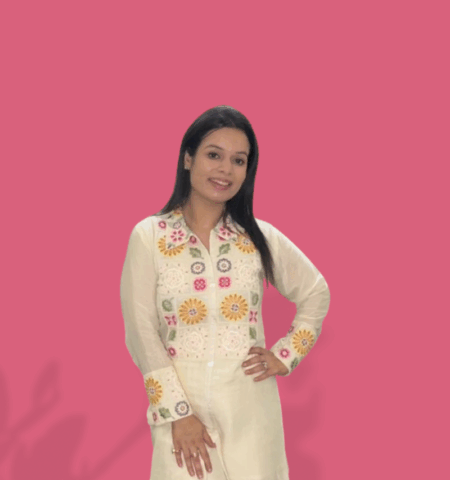 Ivory Hand-Crafted Floral Embroidered