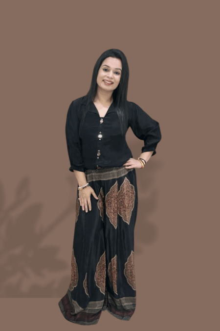 Elegant Black Co-ord Set with Traditional Printed Palazzo